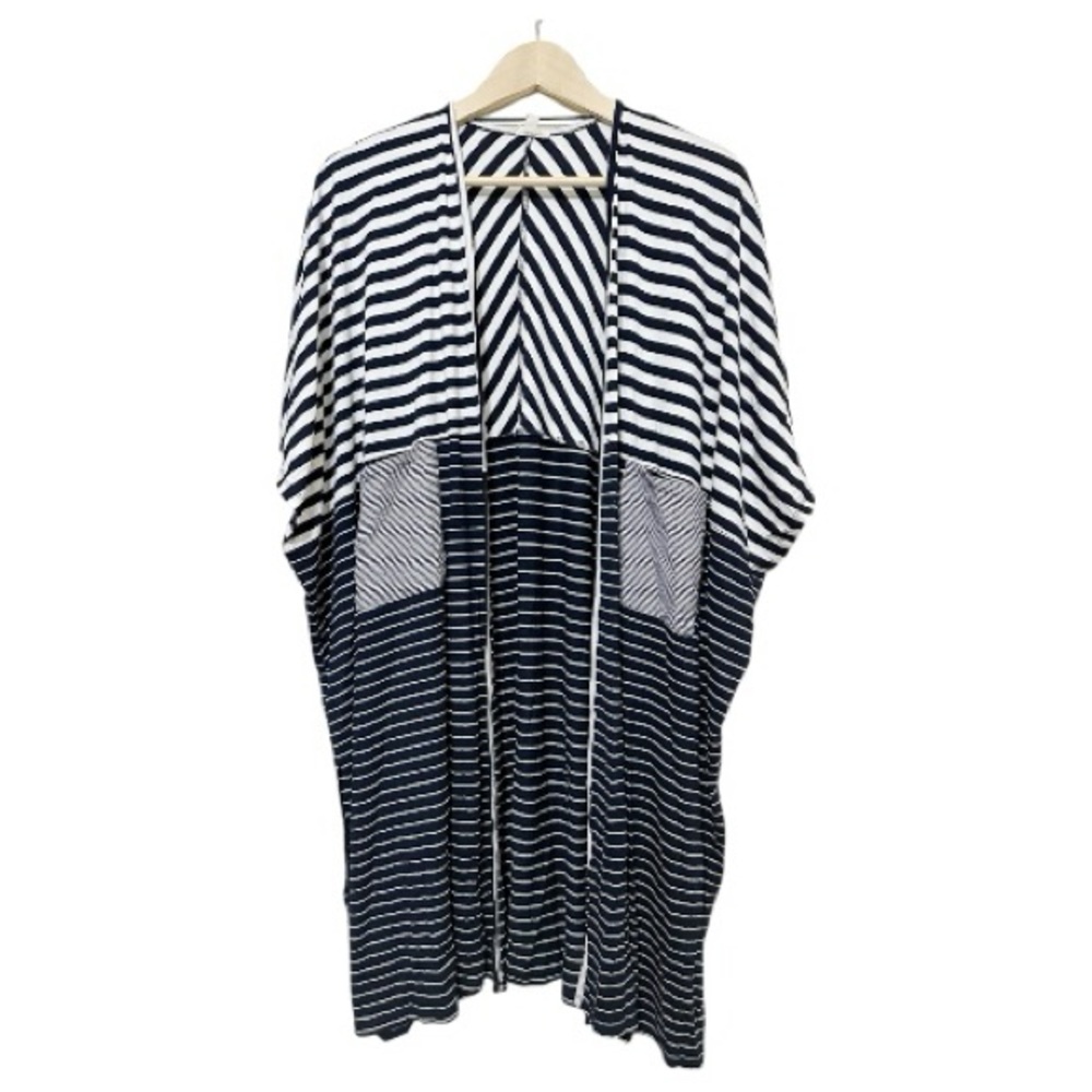 Hem & Thread Black and White Striped Women’s Kimono Cardigan - One Size - Picture 2 of 5